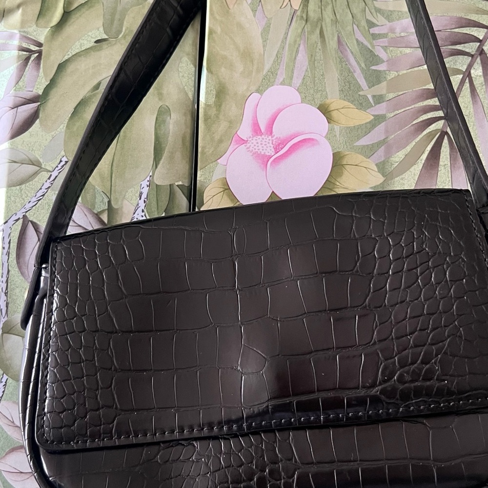 Black Croc Faux Leather Handbag